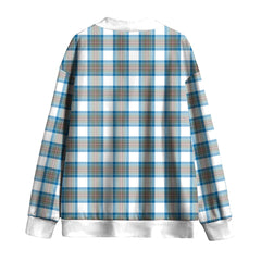 Stewart Muted Blue Tartan Plaid Knitted Fleece Cardigan