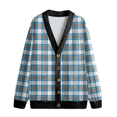 Stewart Muted Blue Tartan Plaid Knitted Fleece Cardigan