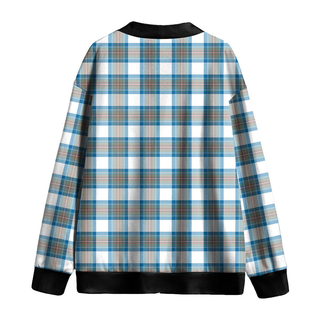 Stewart Muted Blue Tartan Plaid Knitted Fleece Cardigan