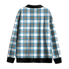 Stewart Muted Blue Tartan Plaid Knitted Fleece Cardigan