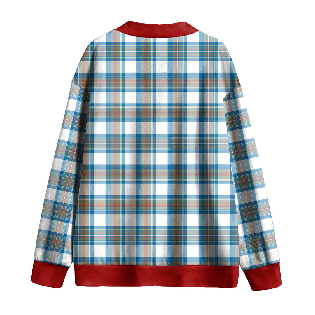 Stewart Muted Blue Tartan Plaid Knitted Fleece Cardigan
