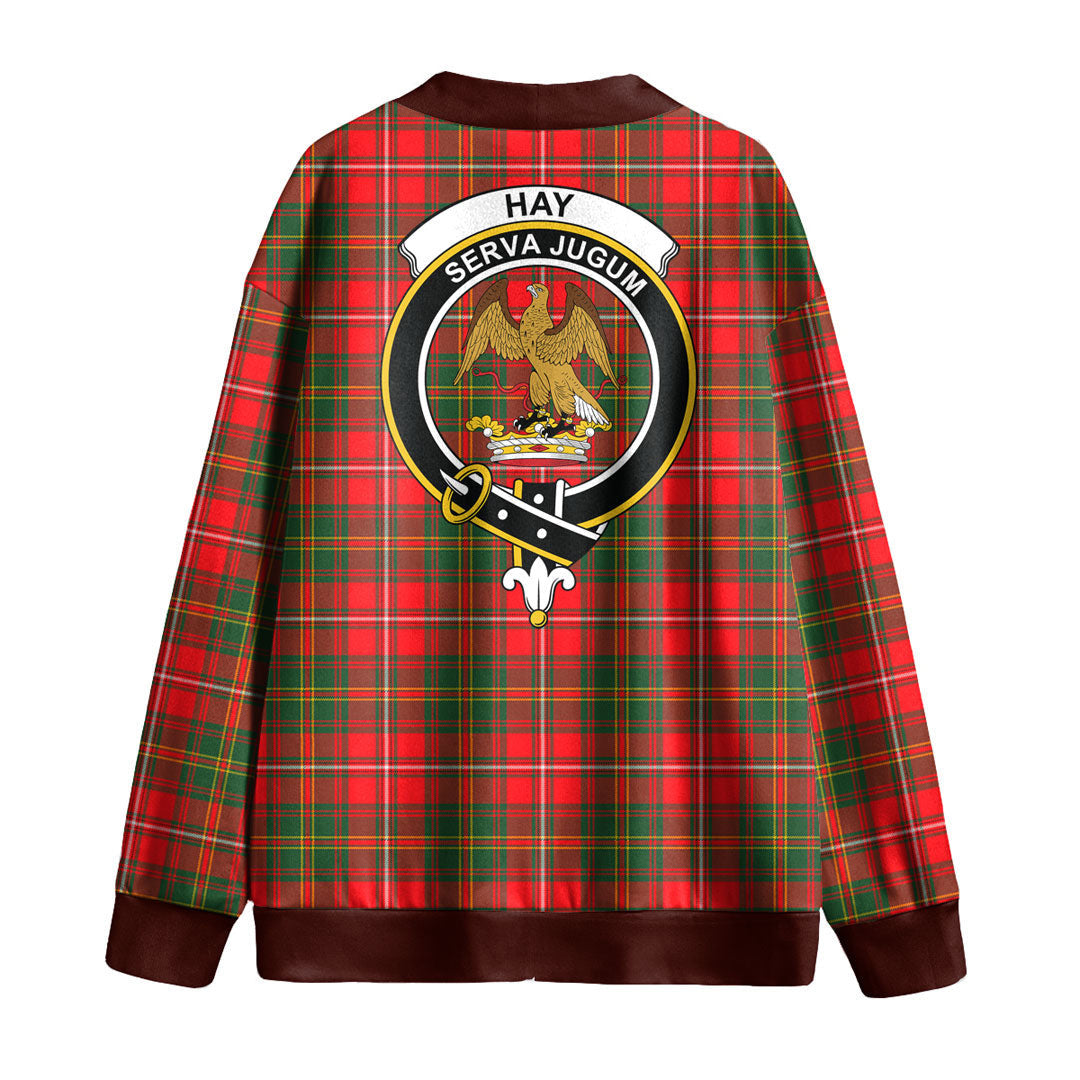 Hay Modern Tartan Crest Knitted Fleece Cardigan