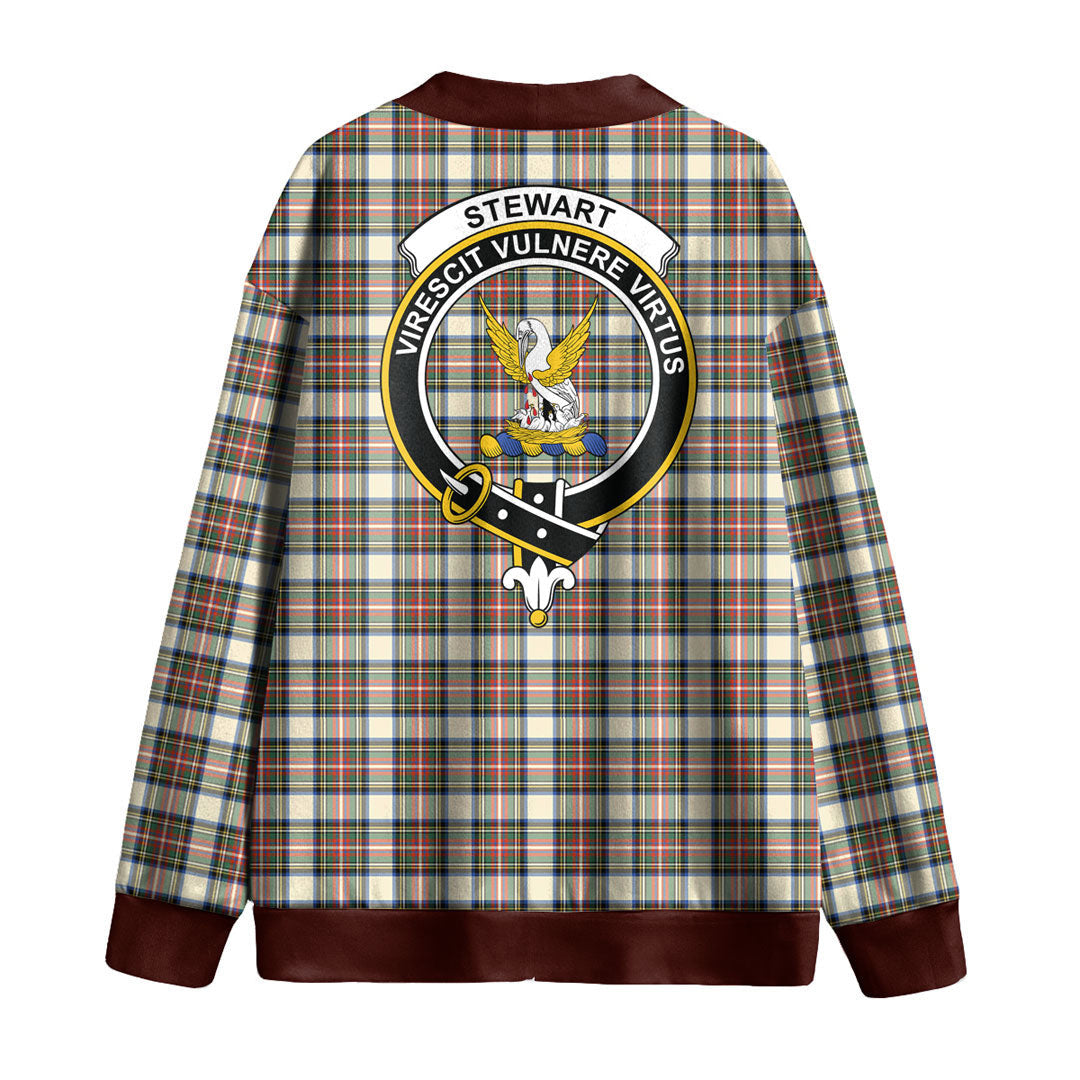 Stewart Dress Ancient Tartan Crest Knitted Fleece Cardigan