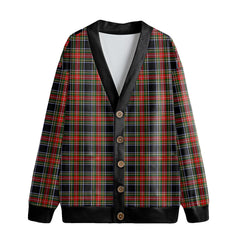 Stewart Black Tartan Plaid Knitted Fleece Cardigan