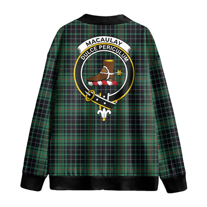 MacAulay Hunting Ancient Tartan Crest Knitted Fleece Cardigan