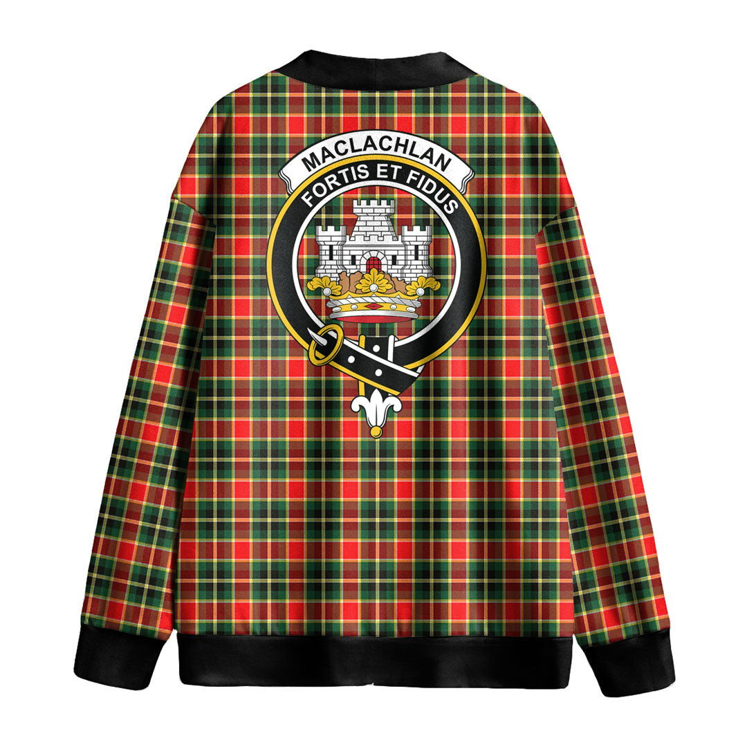 MacLachlan Hunting Modern Tartan Crest Knitted Fleece Cardigan