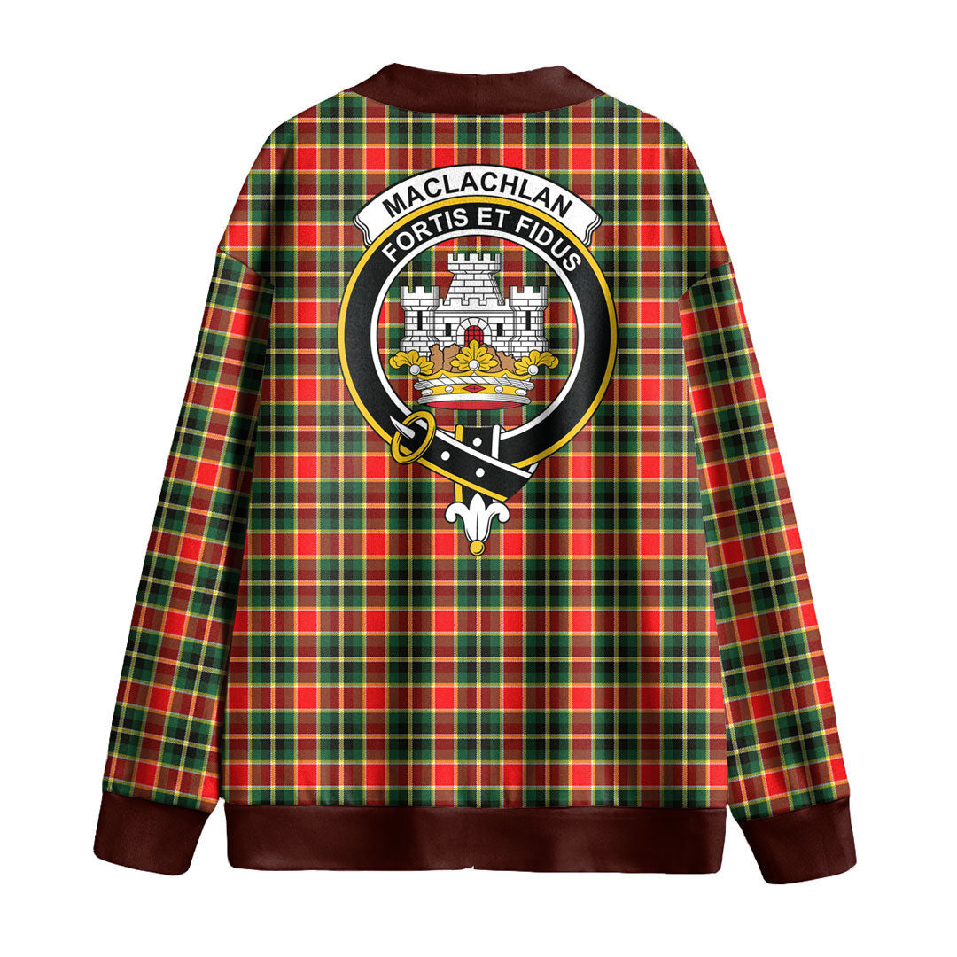 MacLachlan Hunting Modern Tartan Crest Knitted Fleece Cardigan