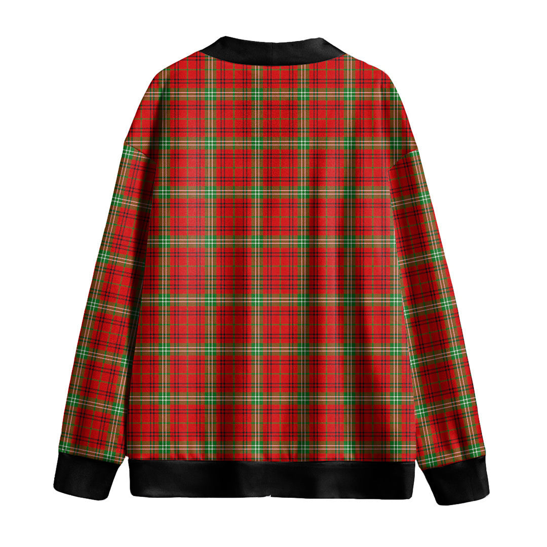 Morrison Red Modern Tartan Plaid Knitted Fleece Cardigan