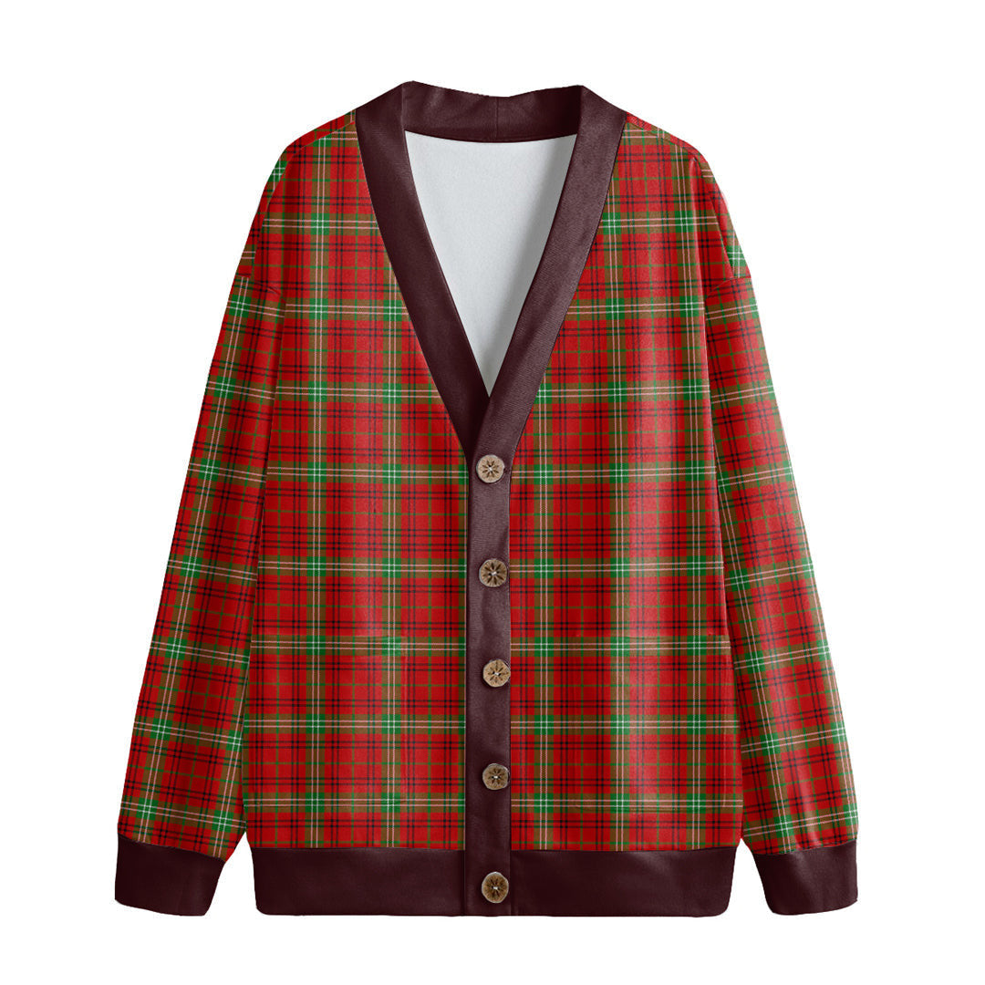 Morrison Red Modern Tartan Plaid Knitted Fleece Cardigan