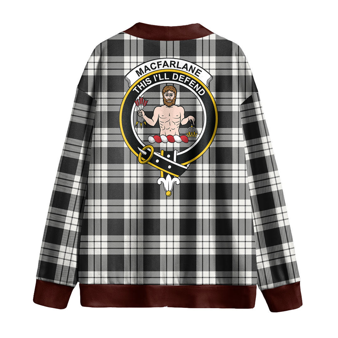 MacFarlane Black White Ancient Tartan Crest Knitted Fleece Cardigan