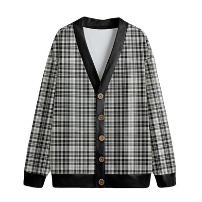 Scott Black White Ancient Tartan Plaid Knitted Fleece Cardigan