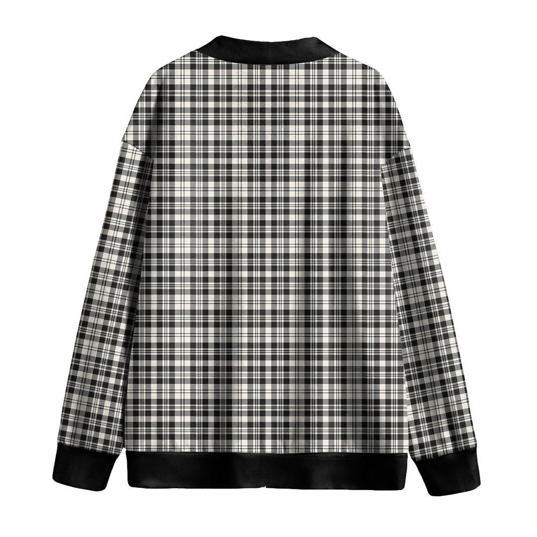 Scott Black White Ancient Tartan Plaid Knitted Fleece Cardigan