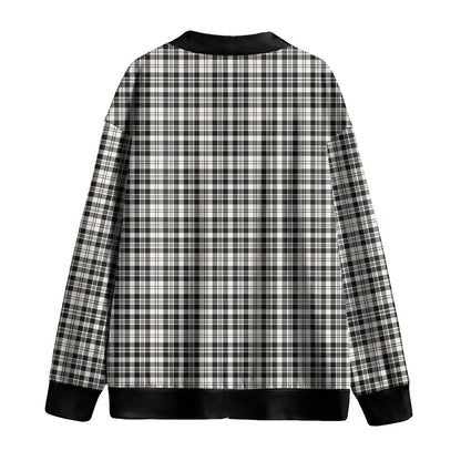 Scott Black White Ancient Tartan Plaid Knitted Fleece Cardigan