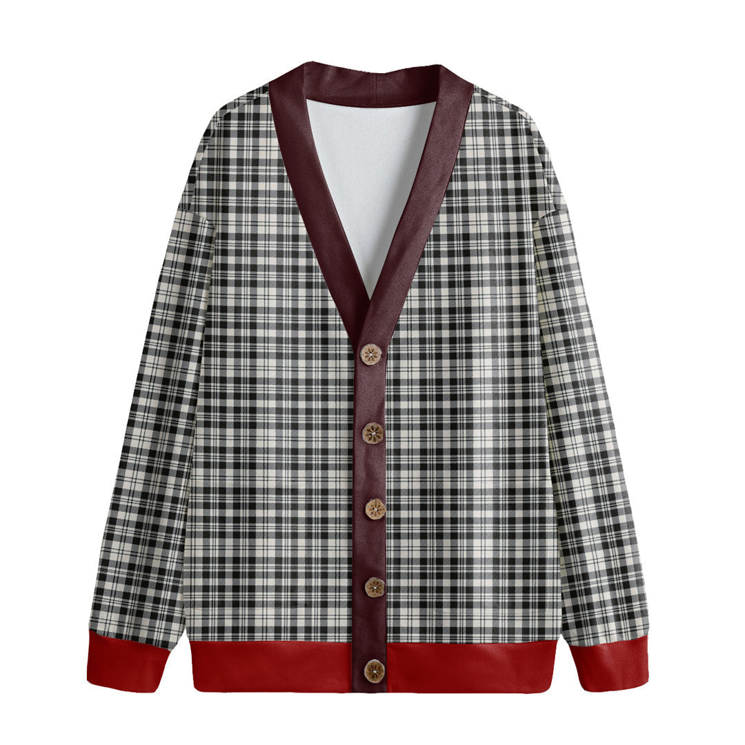 Scott Black White Ancient Tartan Plaid Knitted Fleece Cardigan