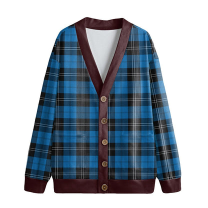 Ramsay Blue Ancient Tartan Plaid Knitted Fleece Cardigan