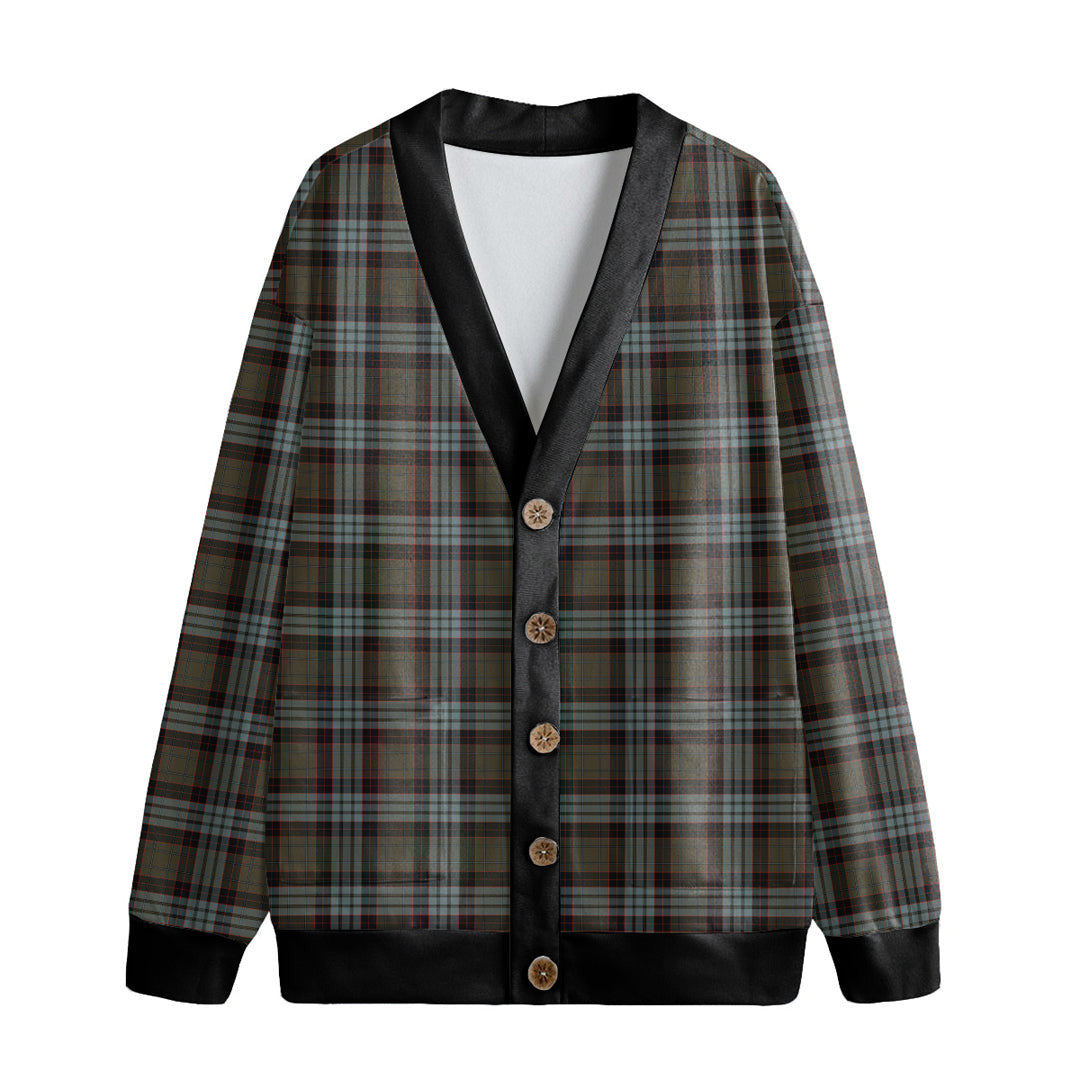 Stewart Old Weathered Tartan Plaid Knitted Fleece Cardigan