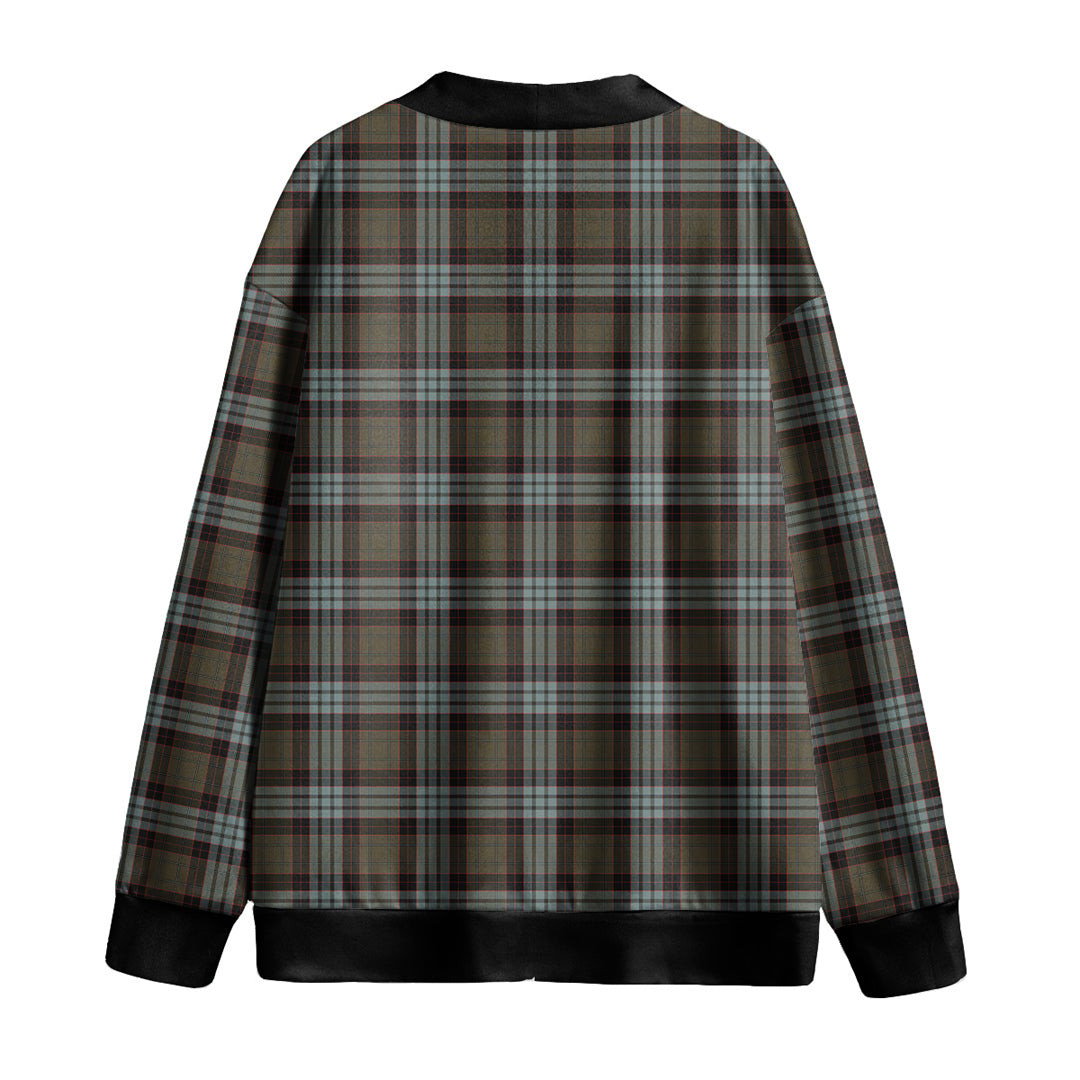 Stewart Old Weathered Tartan Plaid Knitted Fleece Cardigan