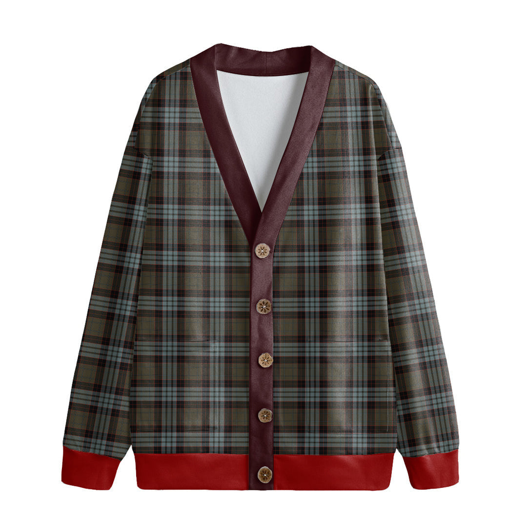 Stewart Old Weathered Tartan Plaid Knitted Fleece Cardigan