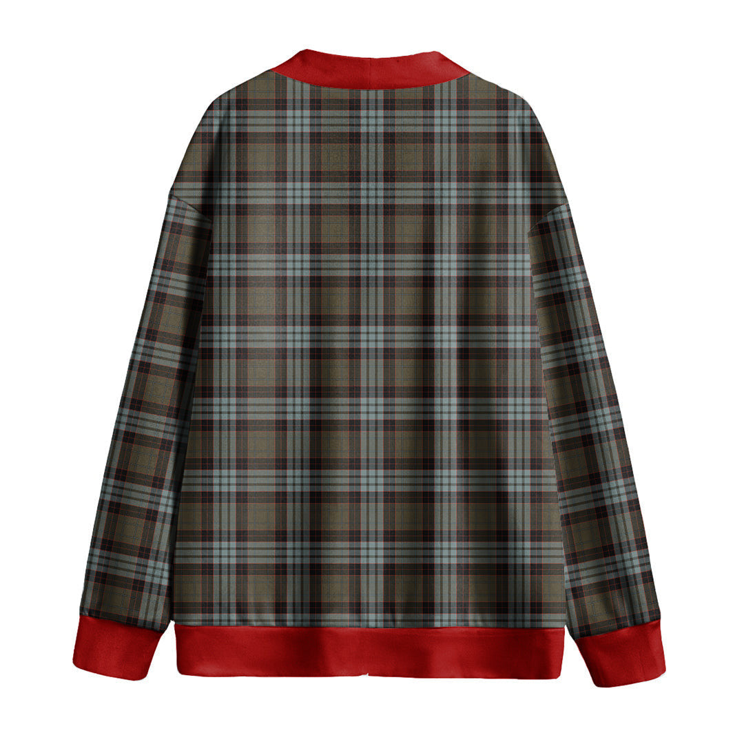 Stewart Old Weathered Tartan Plaid Knitted Fleece Cardigan