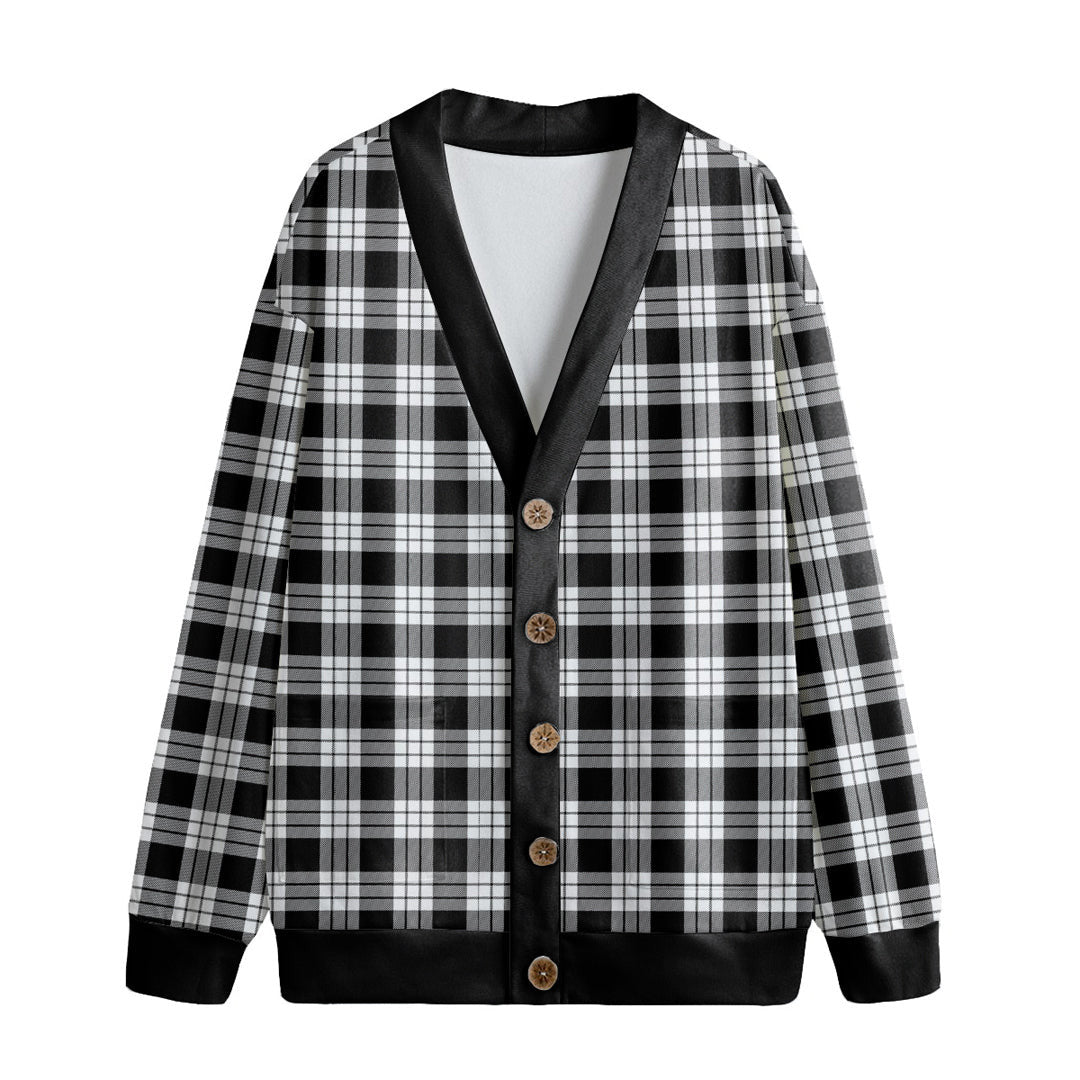 MacFarlane Black White Tartan Plaid Knitted Fleece Cardigan