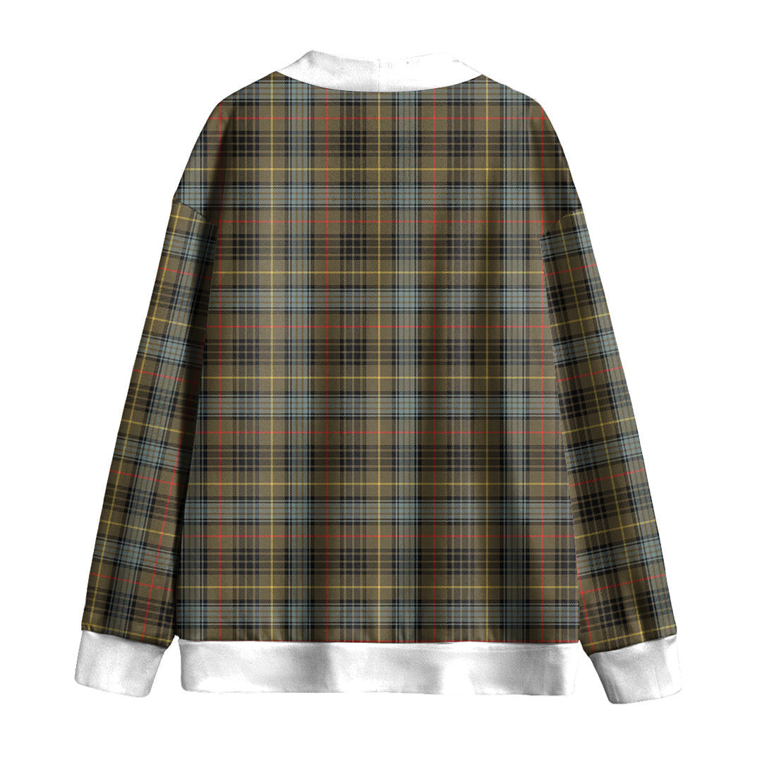 Stewart Hunting Weathered Tartan Plaid Knitted Fleece Cardigan