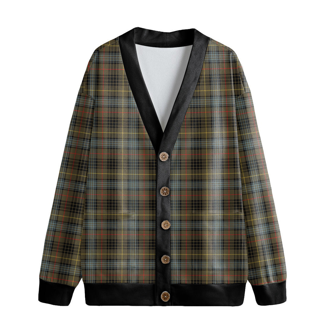 Stewart Hunting Weathered Tartan Plaid Knitted Fleece Cardigan