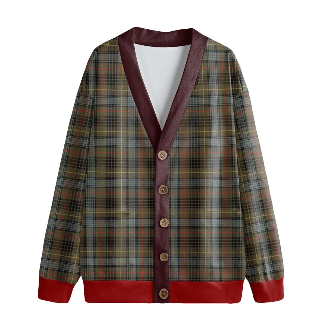 Stewart Hunting Weathered Tartan Plaid Knitted Fleece Cardigan