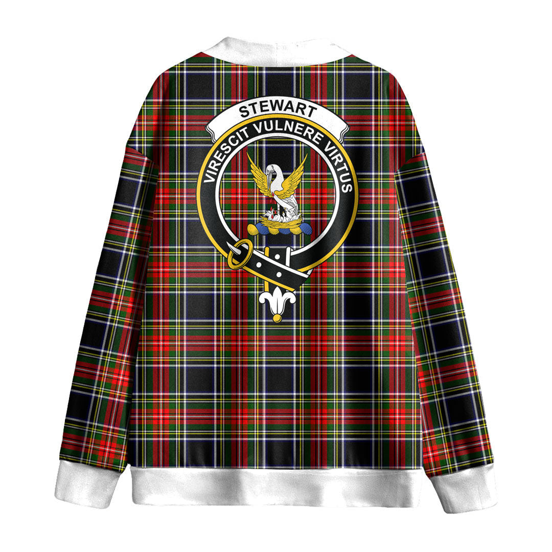 Stewart Black Tartan Crest Knitted Fleece Cardigan