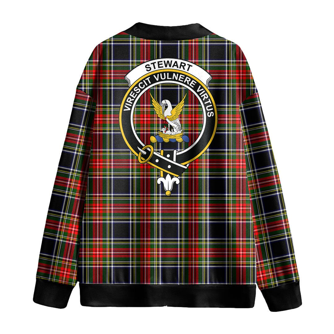 Stewart Black Tartan Crest Knitted Fleece Cardigan