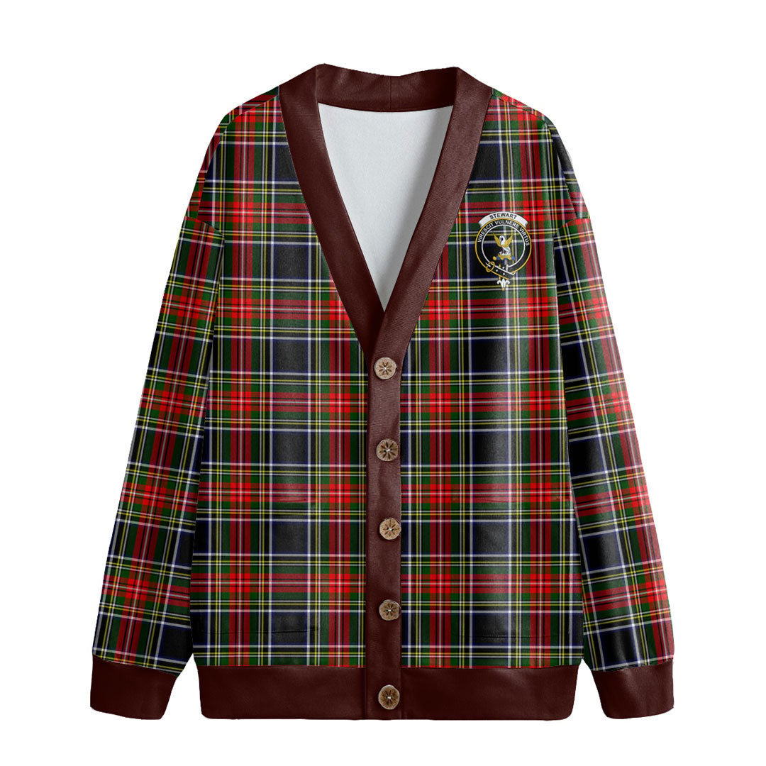 Stewart Black Tartan Crest Knitted Fleece Cardigan
