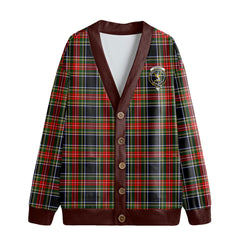 Stewart Black Tartan Crest Knitted Fleece Cardigan