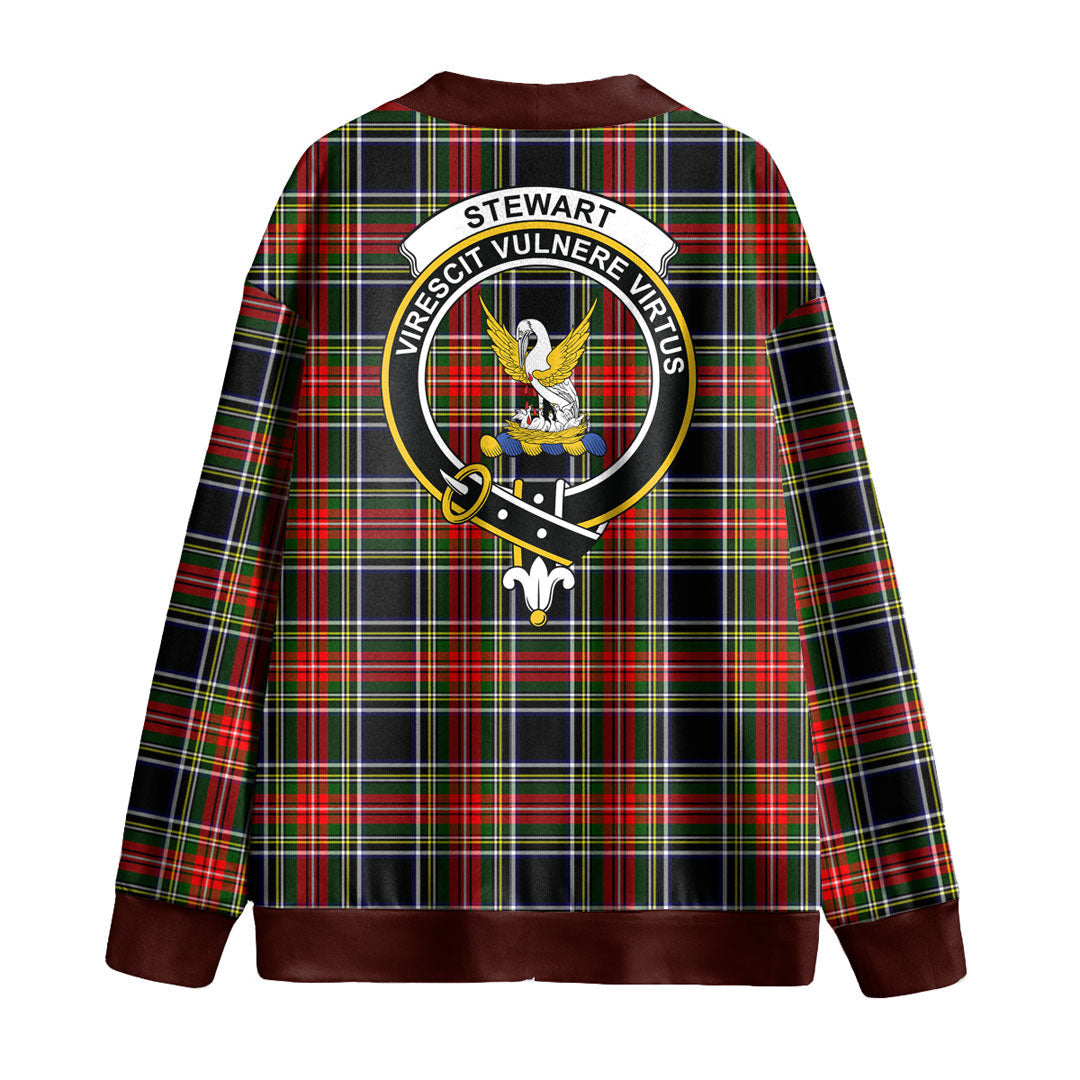 Stewart Black Tartan Crest Knitted Fleece Cardigan