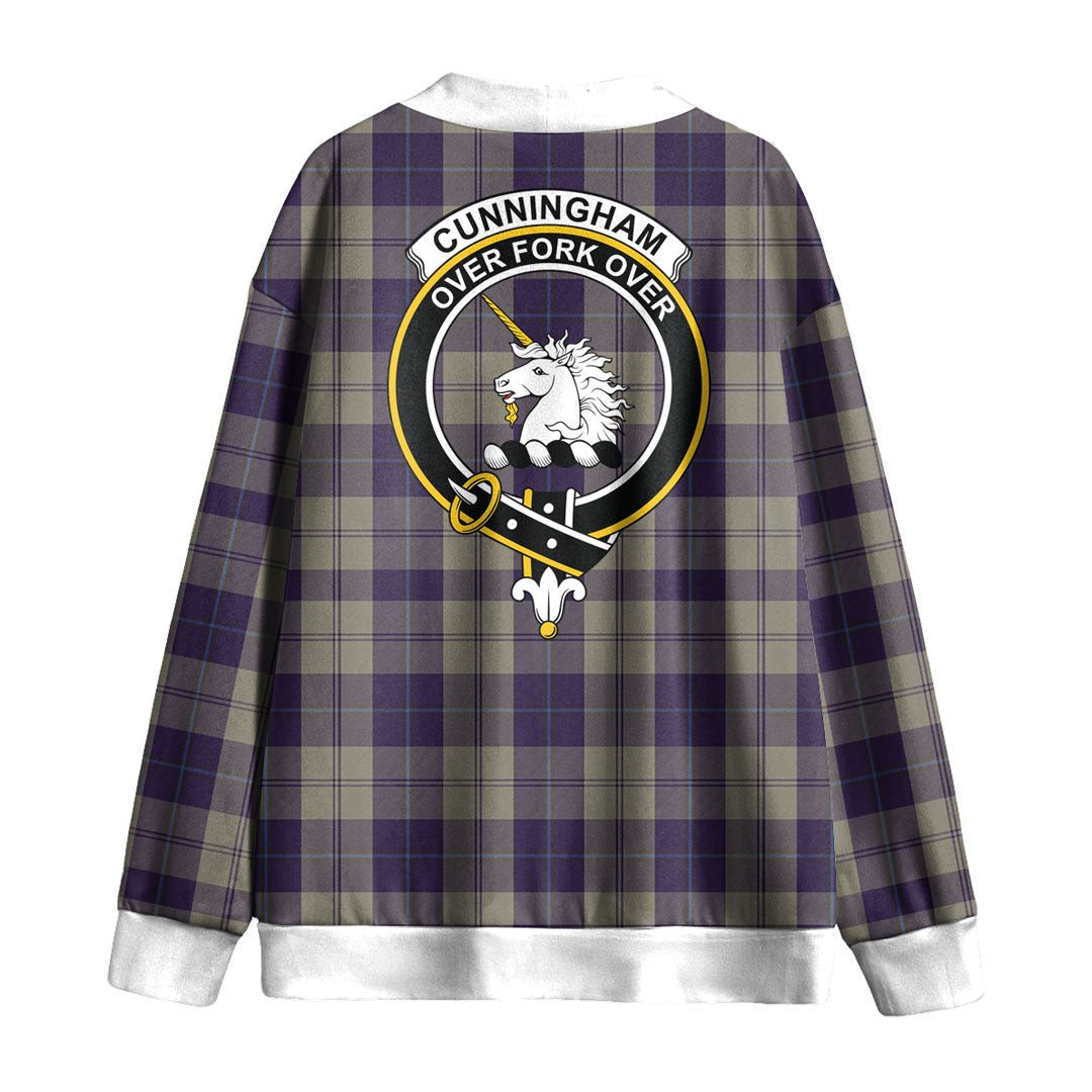 Cunningham Dress Blue Dancers Tartan Crest Knitted Fleece Cardigan