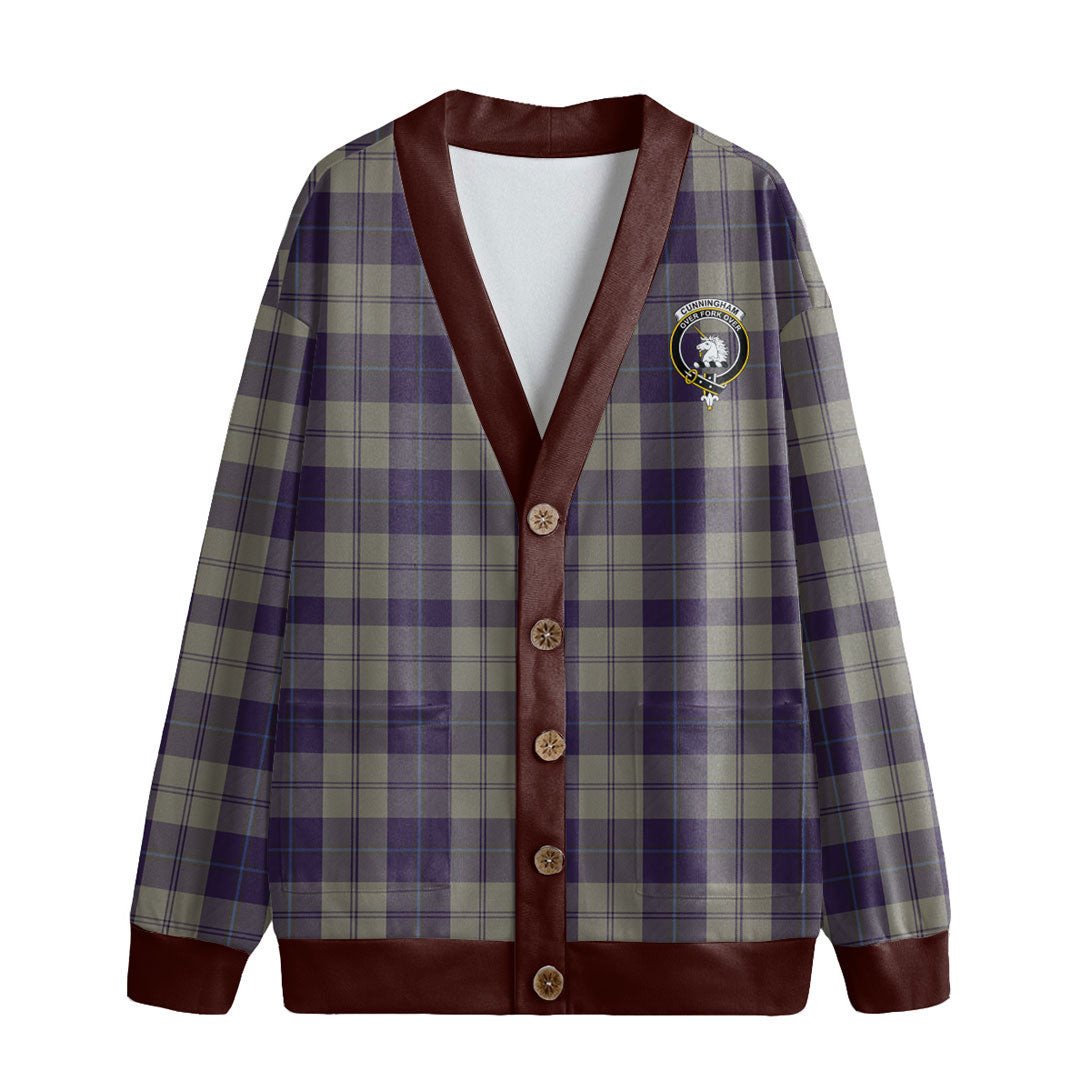 Cunningham Dress Blue Dancers Tartan Crest Knitted Fleece Cardigan