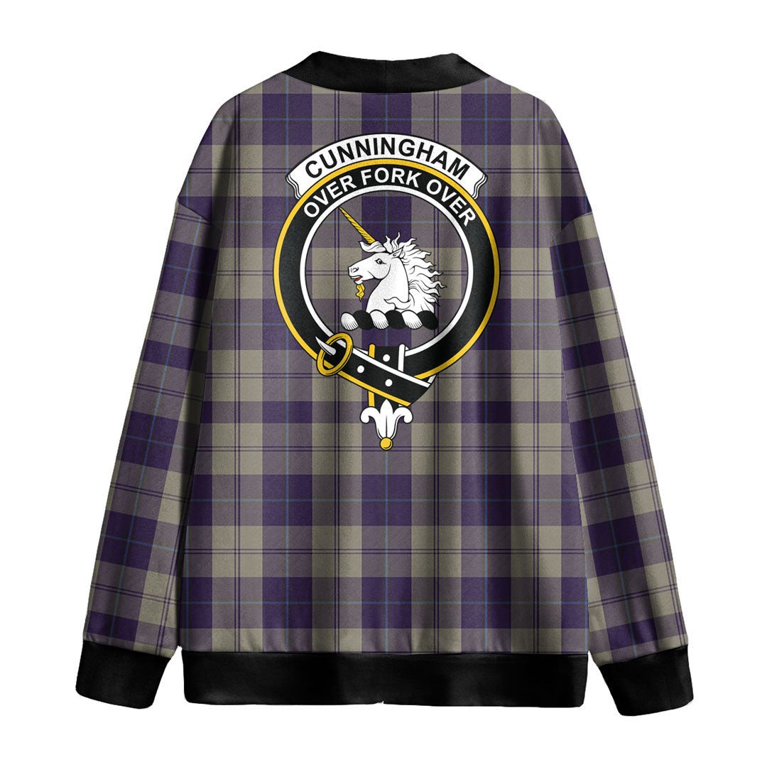 Cunningham Dress Blue Dancers Tartan Crest Knitted Fleece Cardigan