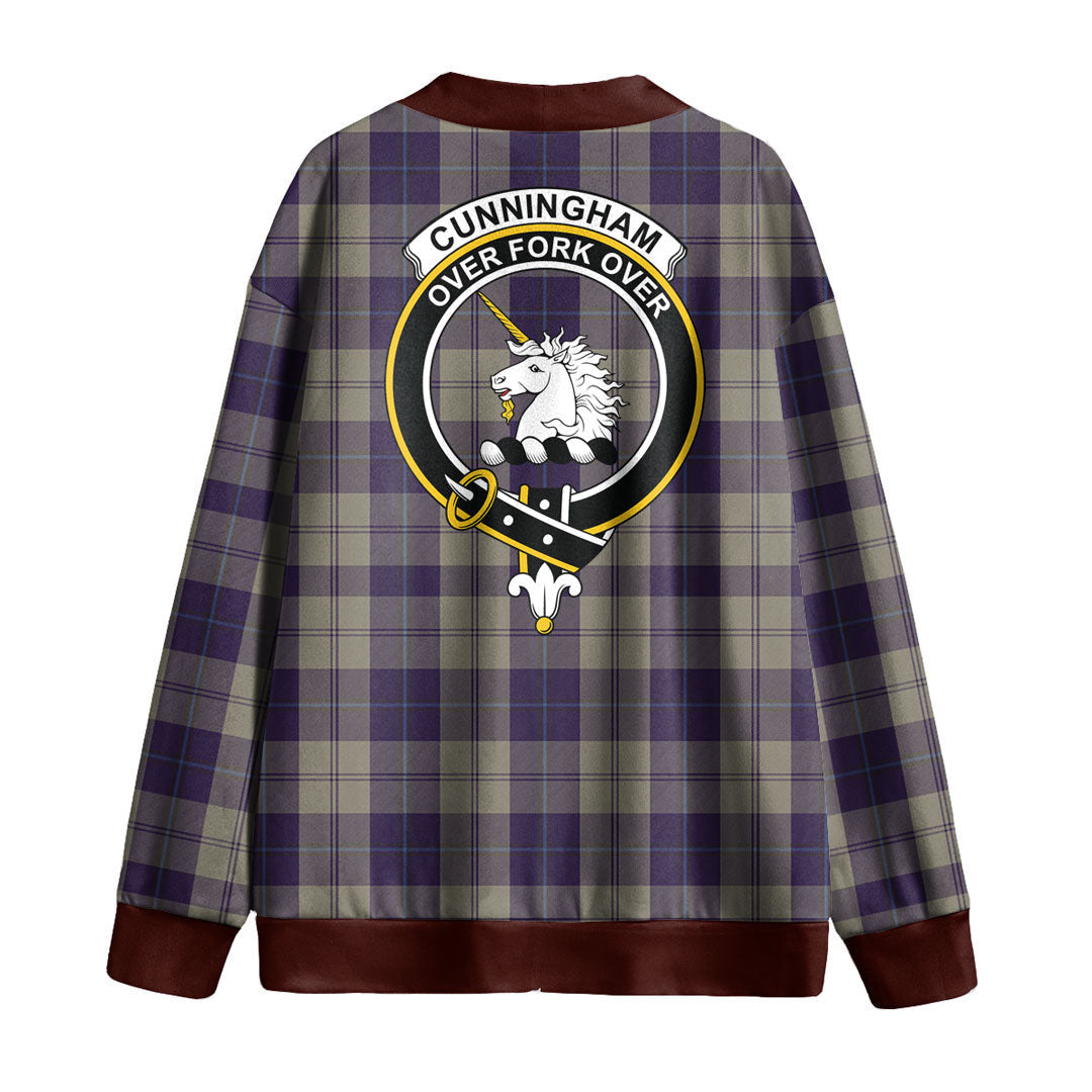 Cunningham Dress Blue Dancers Tartan Crest Knitted Fleece Cardigan