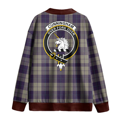 Cunningham Dress Blue Dancers Tartan Crest Knitted Fleece Cardigan