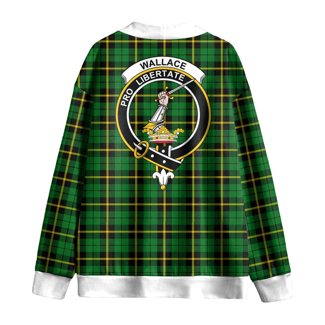 Wallace Hunting Green Tartan Crest Knitted Fleece Cardigan