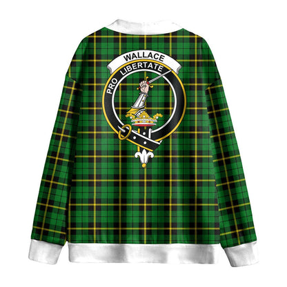 Wallace Hunting Green Tartan Crest Knitted Fleece Cardigan