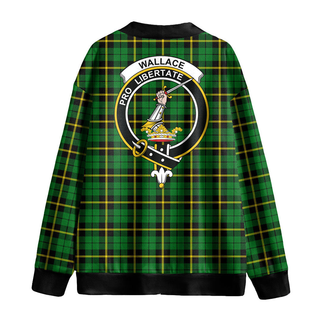 Wallace Hunting Green Tartan Crest Knitted Fleece Cardigan