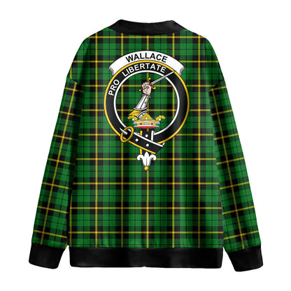 Wallace Hunting Green Tartan Crest Knitted Fleece Cardigan