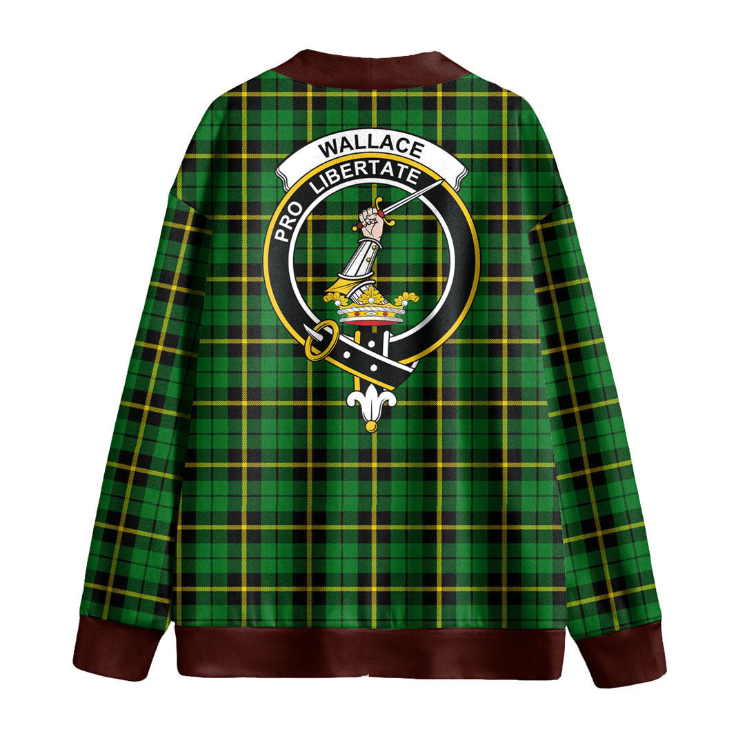 Wallace Hunting Green Tartan Crest Knitted Fleece Cardigan