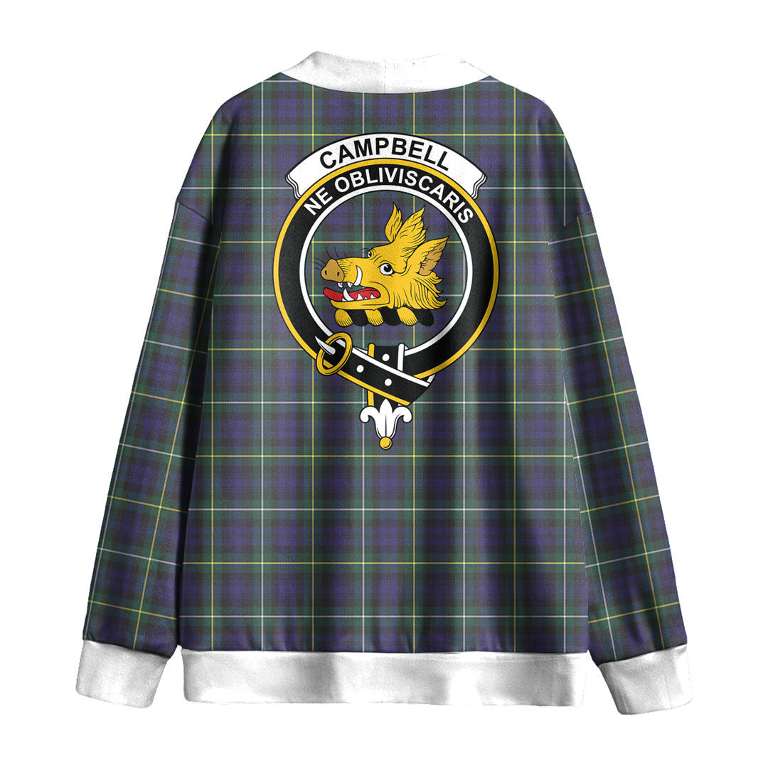 Campbell Argyll Modern Tartan Crest Knitted Fleece Cardigan