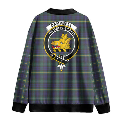 Campbell Argyll Modern Tartan Crest Knitted Fleece Cardigan