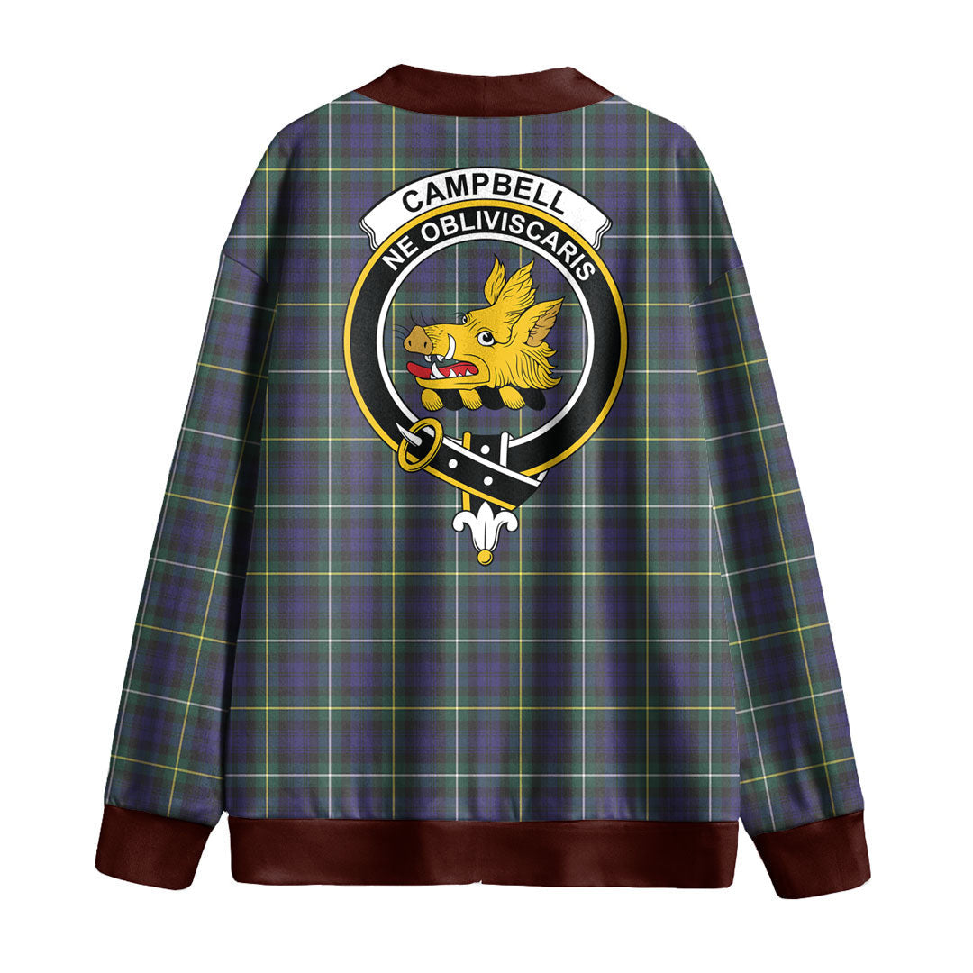 Campbell Argyll Modern Tartan Crest Knitted Fleece Cardigan