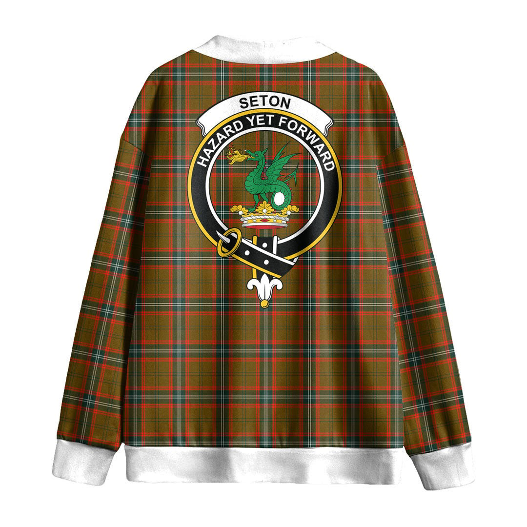 Seton Hunting Modern Tartan Crest Knitted Fleece Cardigan