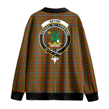 Seton Hunting Modern Tartan Crest Knitted Fleece Cardigan