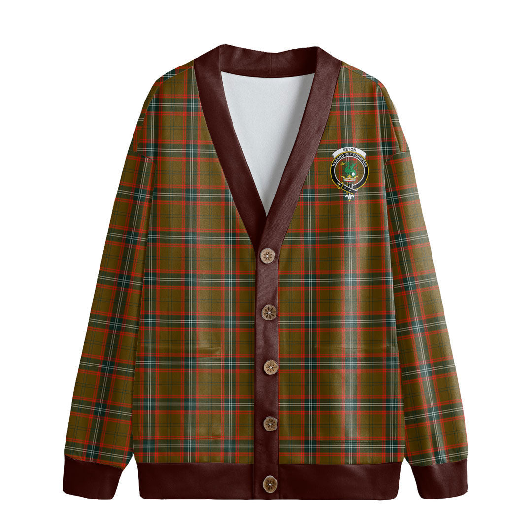 Seton Hunting Modern Tartan Crest Knitted Fleece Cardigan