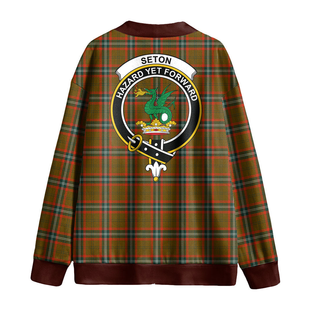 Seton Hunting Modern Tartan Crest Knitted Fleece Cardigan