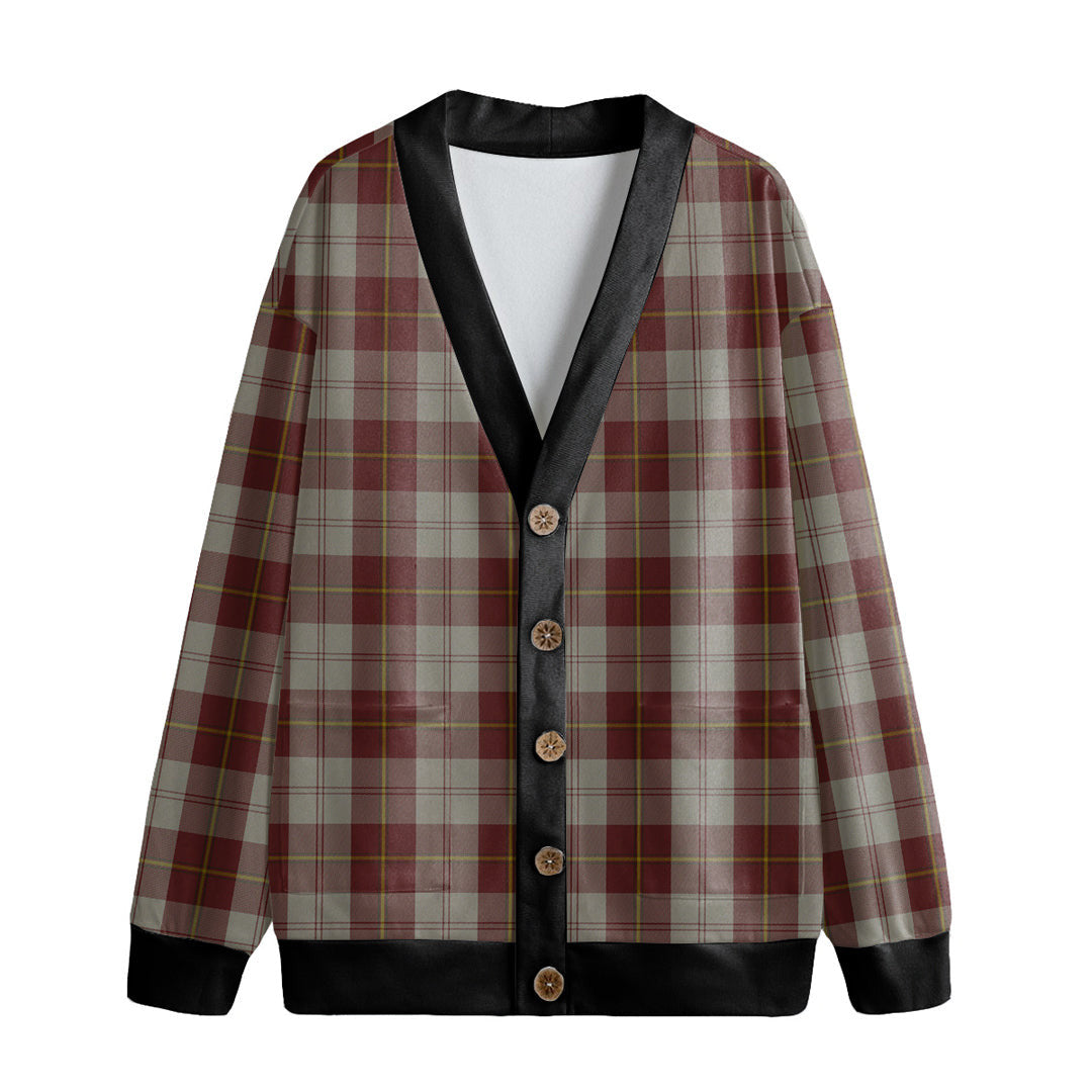 Cunningham Burgundy Dancers Tartan Plaid Knitted Fleece Cardigan